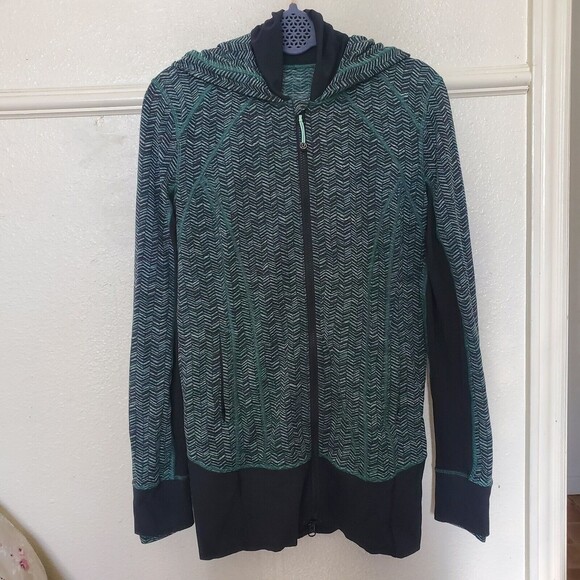 Lululemon Athletica Daily Practice Green Chevron Hooded Full Zip Jacket 10 - Picture 1 of 12